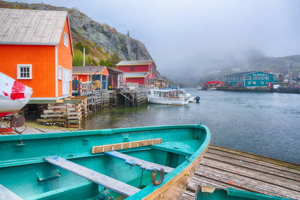 charming fishing village of quidi vidi in st john's, newfoundland, canada - fishing village imagens e fotografias de stock