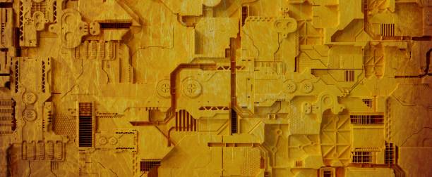 stara żółta ściana panelu elektronicznego - civilization zdjęcia i obrazy z banku zdjęć