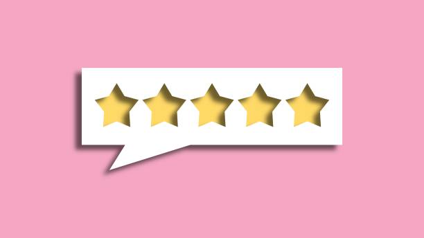 istock Feedback five stars on pink background. good review concept. 3D Rendering 1404873218