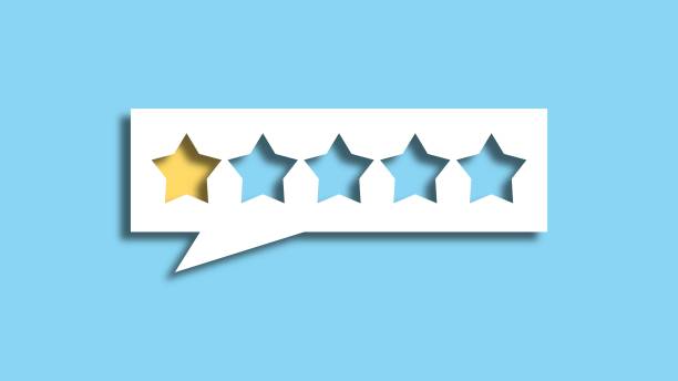 istock Feedback one star on blue background. bad review concept. 3D Rendering 1404873222