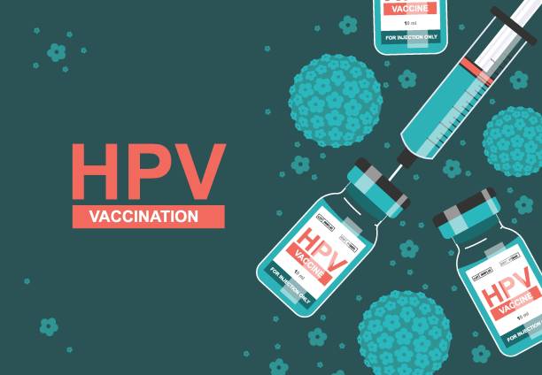 HPV -Human papillomavirus vaccine illustration with a syringe. HPV -Human papillomavirus vaccine illustration with a syringe. dna virus stock illustrations