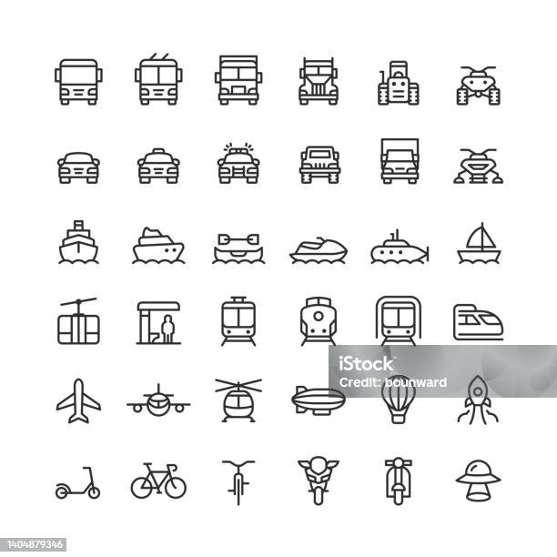 Transportation Line Icons Editable Stroke Stock Illustration - Download Image Now - Icon Symbol, Front View, Mode of Transport