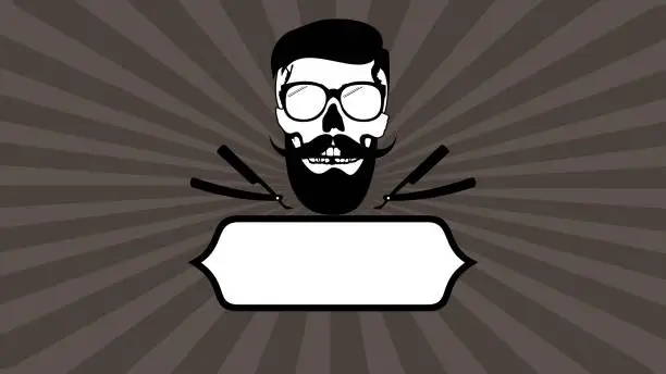 Vector illustration of hipster skull barber shop billboard background5