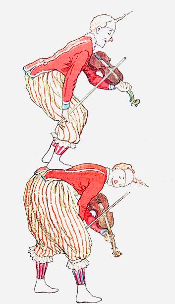 istock Clowns play violine, the one standing on the other 1404880428