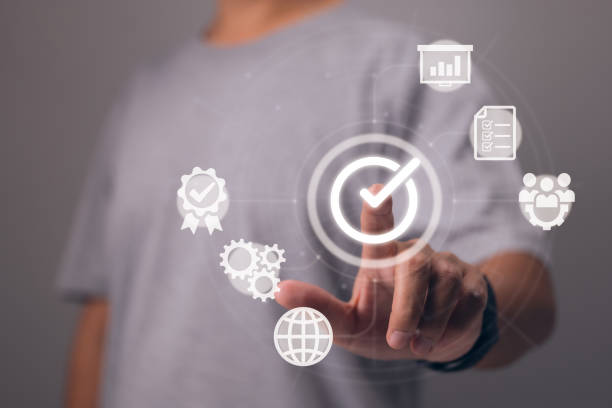 istock Quality assurance, QA, quality control, QC, and improvement. Norms and certifications. The manager's idea of regulation and standard. 1404880504