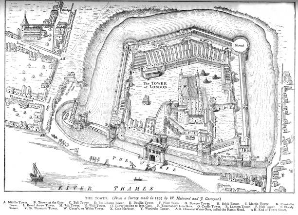 ilustrações de stock, clip art, desenhos animados e ícones de map of the tower of london in 18th and 19th century - local landmark international landmark middle ages tower of london