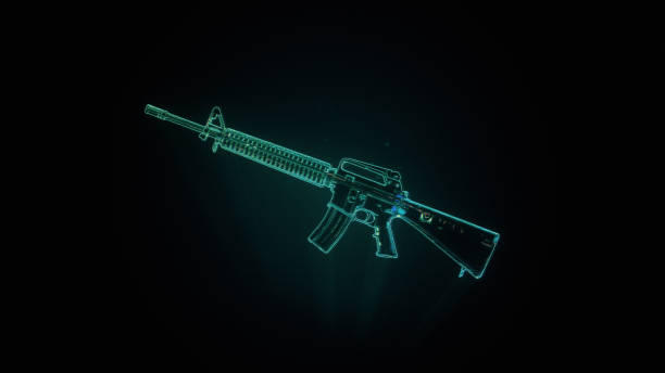 istock M16 rifle hologram on black background 1404883681