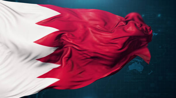 Flag of Bahrain on dark blue background. 3D render