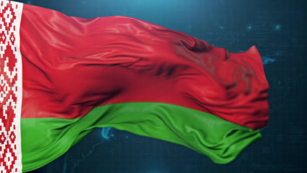 flag of belarus on dark blue background - flag of belarus imagens e fotografias de stock