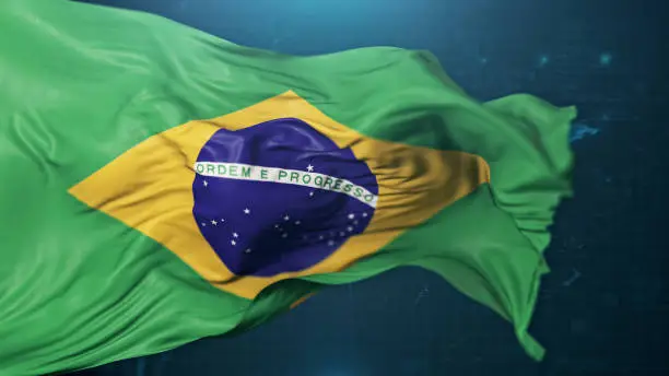 Flag of Brazil on dark blue background. 3D render