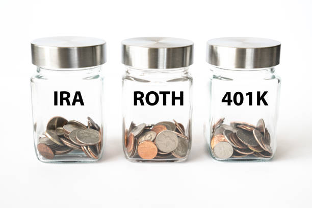Jars with coins for retirement stock photo