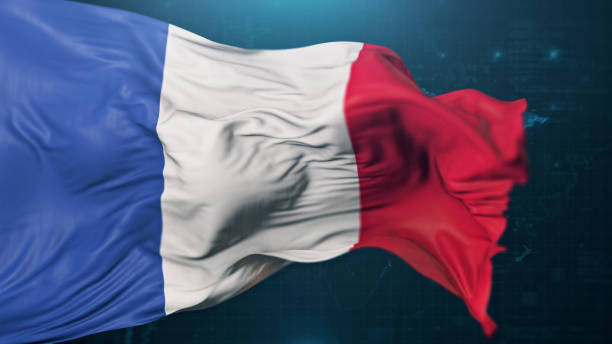 istock French Flag on dark blue background 1404884040