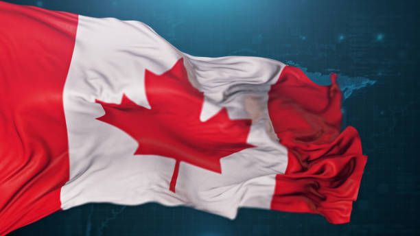 istock Canadian Flag on dark blue background 1404884084