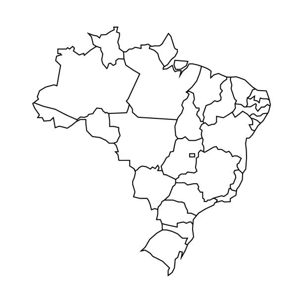 ilustraciones, imágenes clip art, dibujos animados e iconos de stock de mapa político de brasil. poco detallado - amazonas state