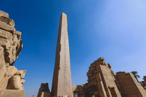 View to the Ancient Egyptian Ruins of Obelisk of Thutmosis I in Karnak Temple Complex near Luxor, Egypt