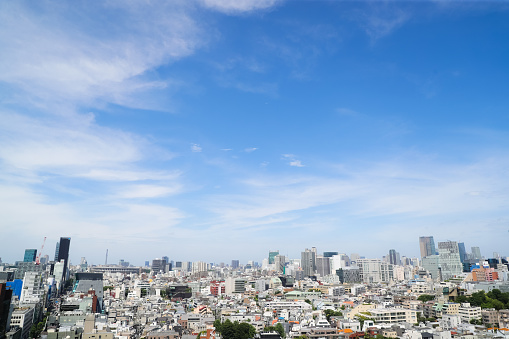 Rooftop View Cityscape of Tokyo skyline in the noon.  Shinjuku and Shibuya, Tokyo, Japan