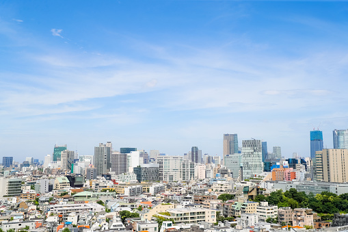 Rooftop View Cityscape of Tokyo skyline in the noon.  Shinjuku and Shibuya, Tokyo, Japan