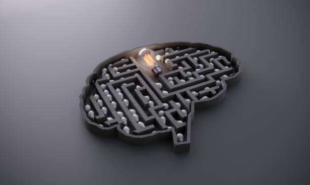 ビッグアイデアコンセプト、迷路型の脳の電球 - solution maze business innovation ストックフォトと画像