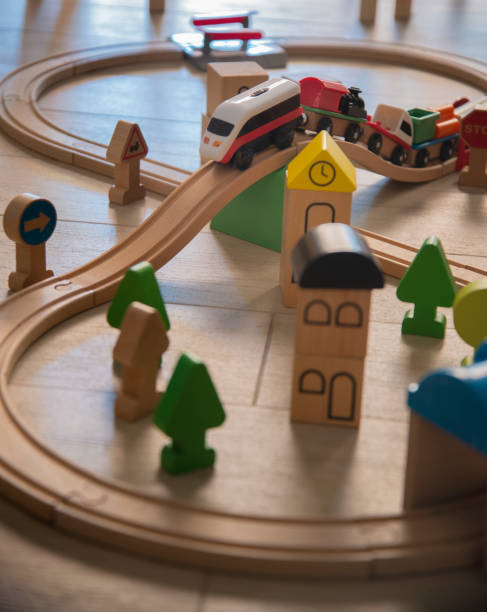 istock Wooden toy train on track 1404889180