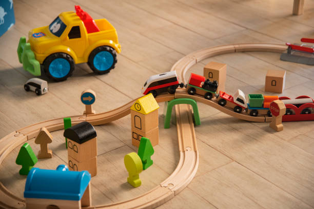 istock Wooden toy train on track 1404889184