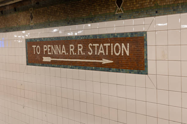 istock Old subway sign in Penn Station in Manhattan 1404889334