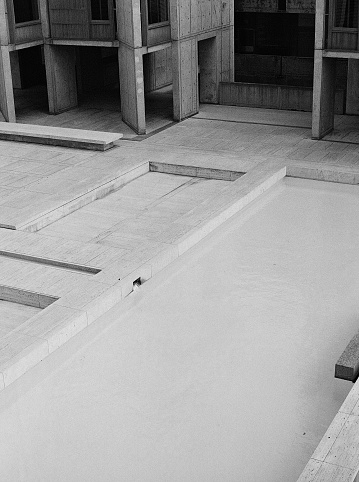 Black and white 35mm photo of Salk pool