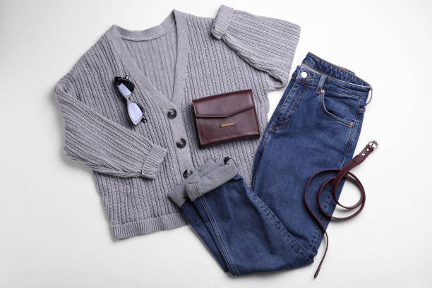 istock Fall fashion. Layout with woman's outfit on white background, top view 1404892712
