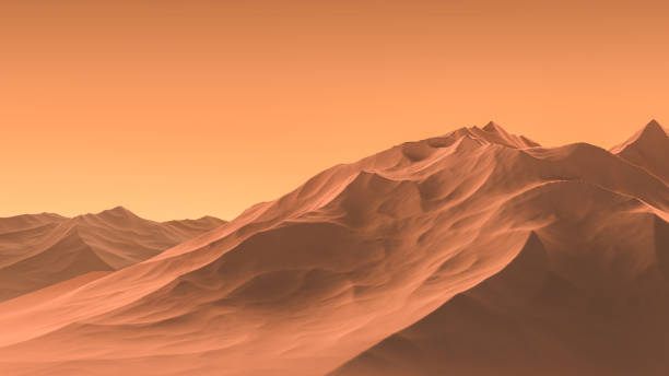 Planet landscape orange desert with mountains. Relief mountains and sky desert fantasy planet minimalism.3D render. The Planet landscape orange desert with mountains. Relief mountains and sky desert fantasy planet minimalism.3D render. oasis sand sand dune desert stock pictures, royalty-free photos & images