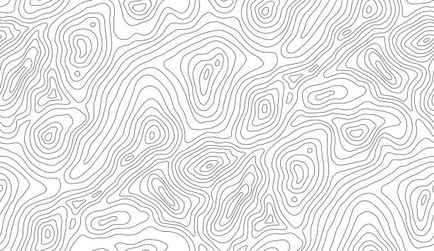 지형 위의 산악 하이킹 트레일. 윤곽선 배경 지리적 그리드. 원활한 벡터 지형도 배경. 라인 지형 맵 원활한 패턴 - vector pattern seamless backgrounds stock illustrations