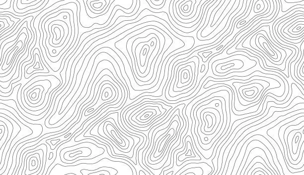 Vector illustration of Mountain hiking trail over terrain. Contour background geographic grid. Seamless vector topographic map background. Line topography map seamless pattern