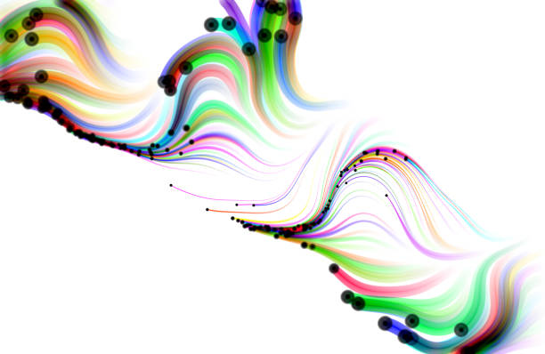 ilustrações de stock, clip art, desenhos animados e ícones de multi-colored flowing particles on white background. - cyberspace abstract backgrounds photon