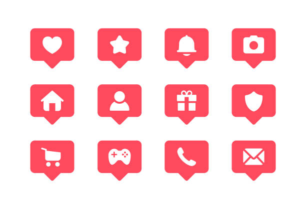 ilustrações, clipart, desenhos animados e ícones de ícones de notificação de bolhas de mídia social - botão gosto