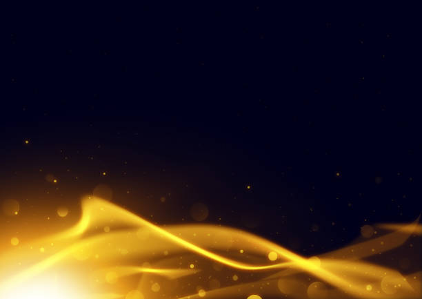 황금파와 초점이 맞지 않는 빛 입자가있는 추상적 인 검은 배경 - black gold abstract spiral stock illustrations