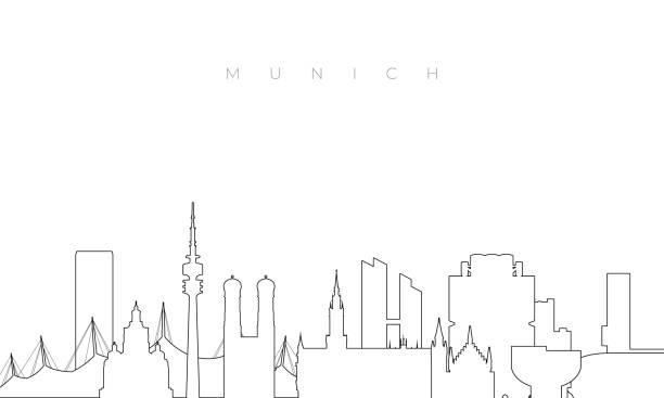 stockillustraties, clipart, cartoons en iconen met outline munich skyline. trendy template with munich city buildings and landmarks in line style. stock vector design. - münchen