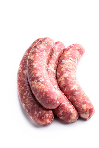 Set of  pork sausages isolated on white background