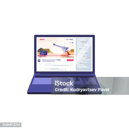 istock Gaming laptop computer with game on monitor, flat vector illustration isolated. 1404913741
