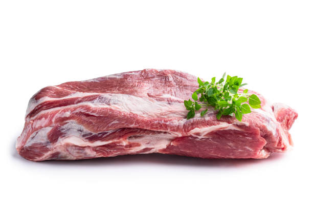 白く分離された冷凍生豚肉 - meat butchers shop raw market ストックフォトと画像