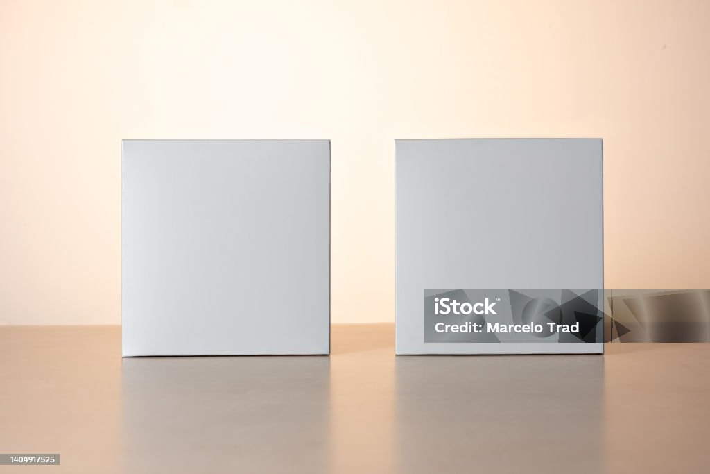 Square Side Box Two White Square Boxes Side By Side Isolated On A Lit Background Stock ...