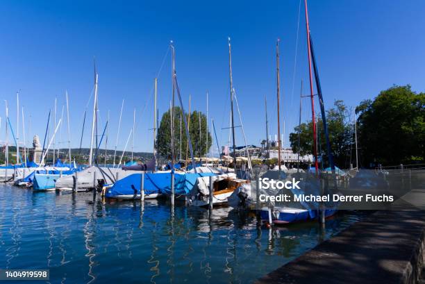 Enge Port At City Of Zürich With Sailing Boats And Masts On A Sunny Summer Day Stock Photo - Download Image Now