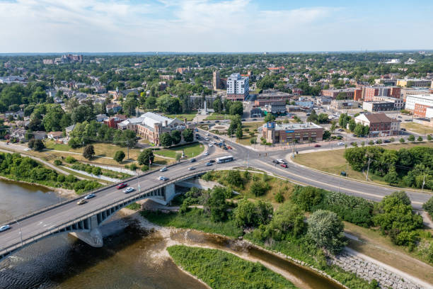 Aerial Lorne Bridge at Grand River, Brantford, Canada