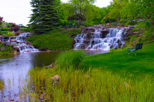 istock Waterfall- with bench in Fishers-Hamilton County Indiana 1404923450