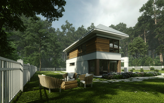 Digitally generated modern two-story family house/villa\n\nThe scene was created in Autodesk® 3ds Max 2023 with V-Ray 6 and rendered with photorealistic shaders and lighting in Chaos® Vantage with some post-production added.