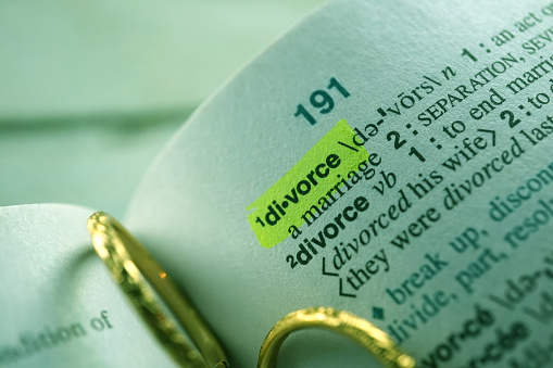 shot of divorce word in dictionary