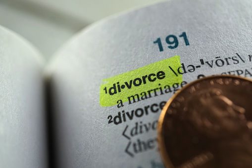 shot of divorce word in dictionary