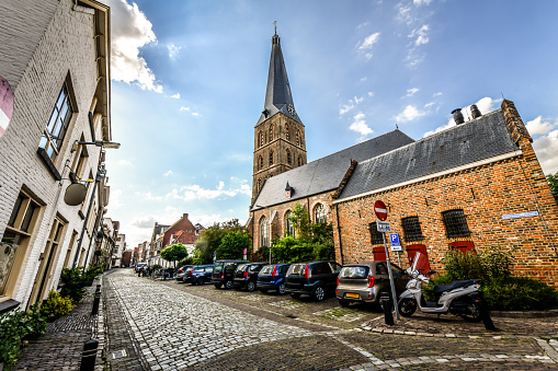 Cars Parked Near New Town Church Know As Sint Johannes de Dopperkerk In Zutphen, The Netherlands
