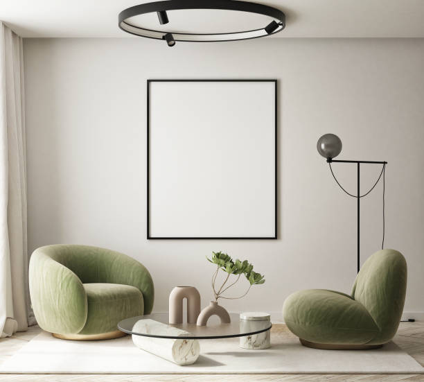 istock mock up poster frame in modern interior background, living room, Scandinavian style, 3D render, 3D illustration 1404929627