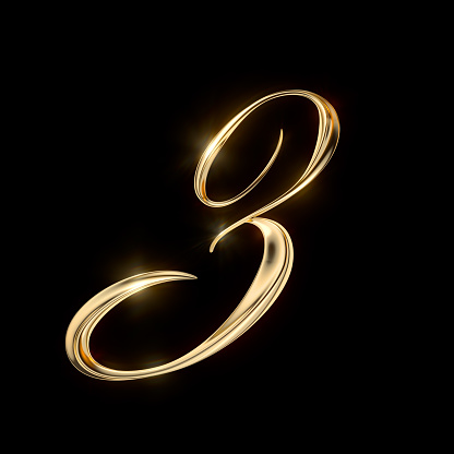 Gold Number 3 on black background from a gorgeous set of handwritten 3D numbers set. In my portfolio you can find suitable letters for these numbers.