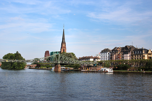 River Lyne. Famous cityscape of Frankfurt, Germany.