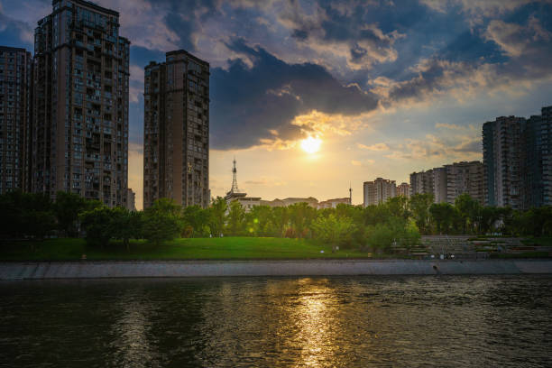 istock Chengdu river and financial city at dusk 1404939735