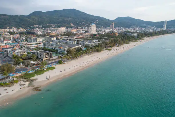 Phuket Patong beach on June 20-2022 aerial view over patong bay in Phuket Thailand